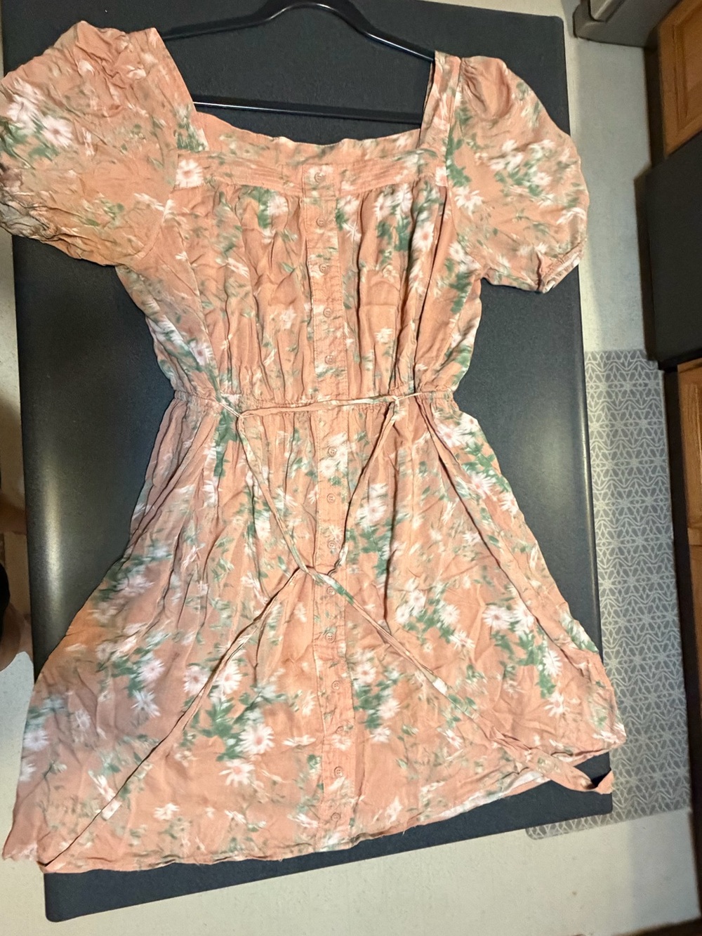 Floral Peach Midi Skirt with Drawstring Waist
